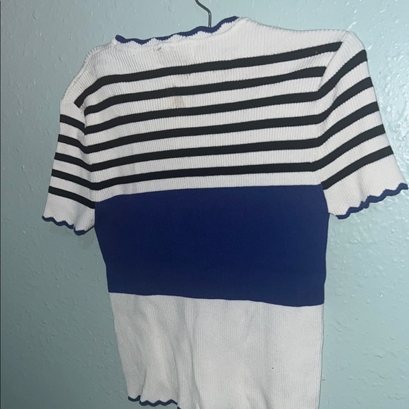 Zara Black, White, and Blue Striped Knit Top - Picture 5 of 5